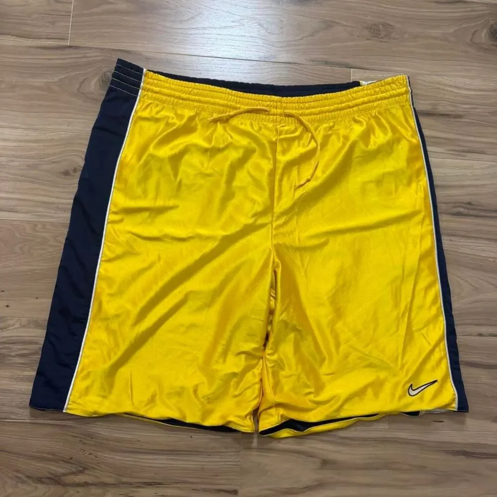 Vintage 00s Nike yellow/navy blue basketball reversible shorts embroidered XXL